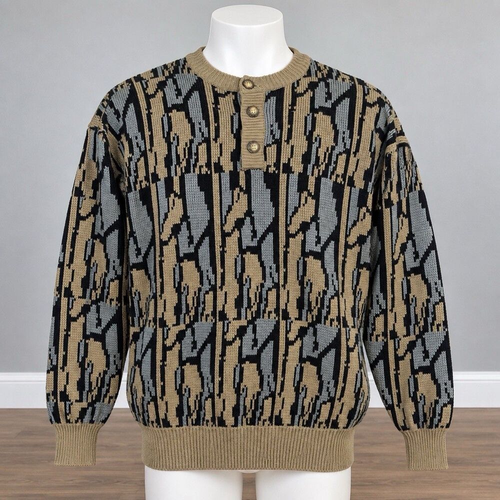 Vintage 90s Bushmaster Sweater Mens L Wool Blend Coogi Style Knit Grandpacore